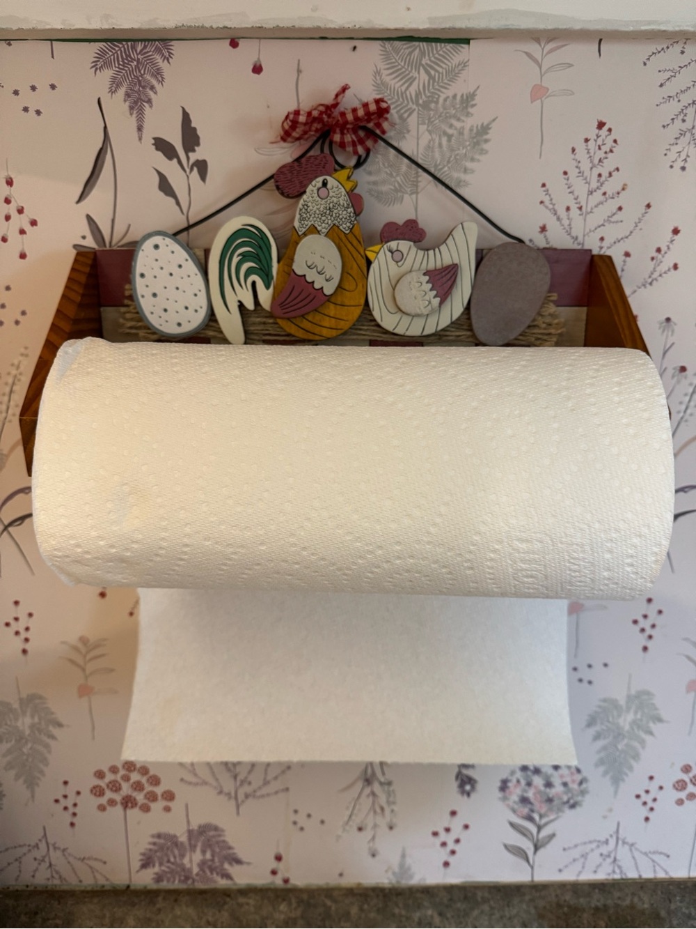 Farmhouse Rooster Paper Towel Holder - White with Yellow, Green, Pink Accents